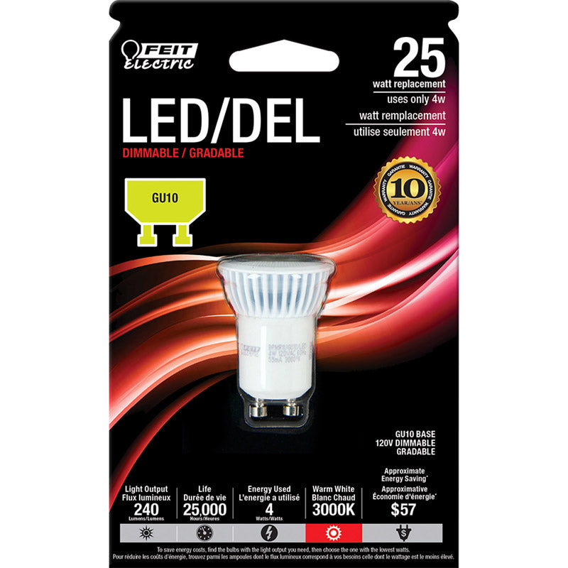 Feit Electric, FEIT Electric MR11 GU10 LED Bulb Soft White 25 Watt Equivalence 1 pk (Pack of 4)
