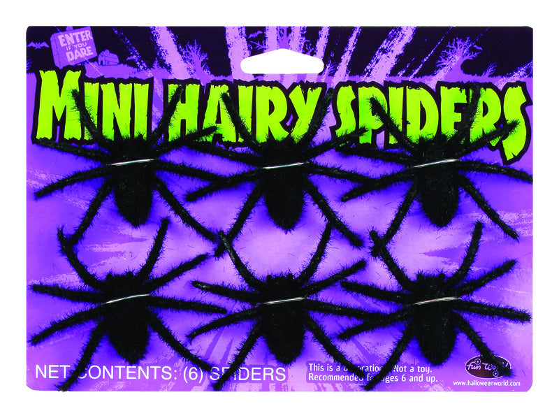 FUN WORLD, Fun World Mini Hairy Spiders Halloween Decoration 5 in. H x 7.5 in. W 6 pk (Pack of 12)