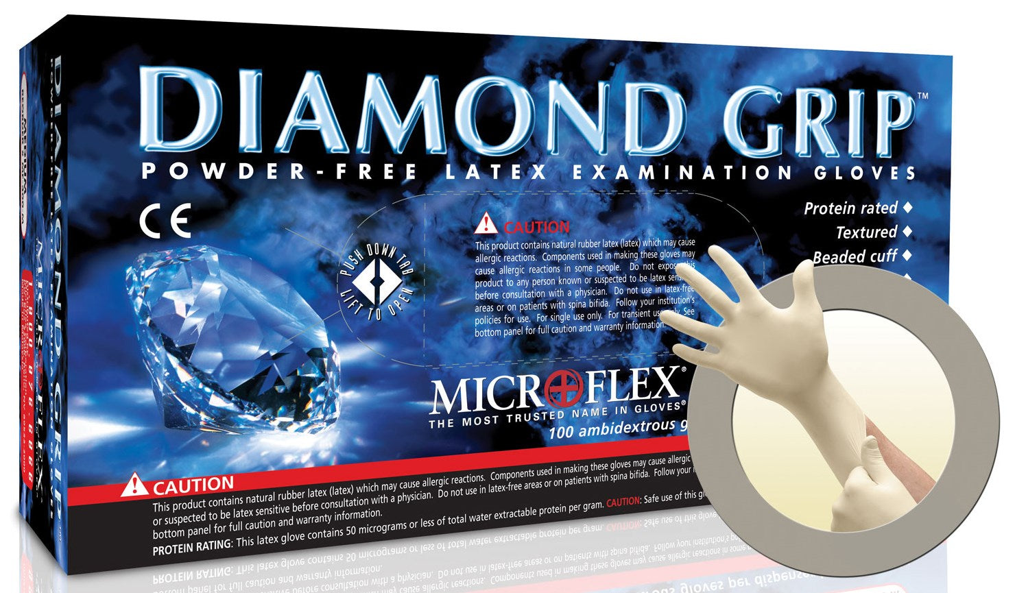 Microflex, Microflex Mf-300-L Large Diamond Grip Latex Gloves 100 Count