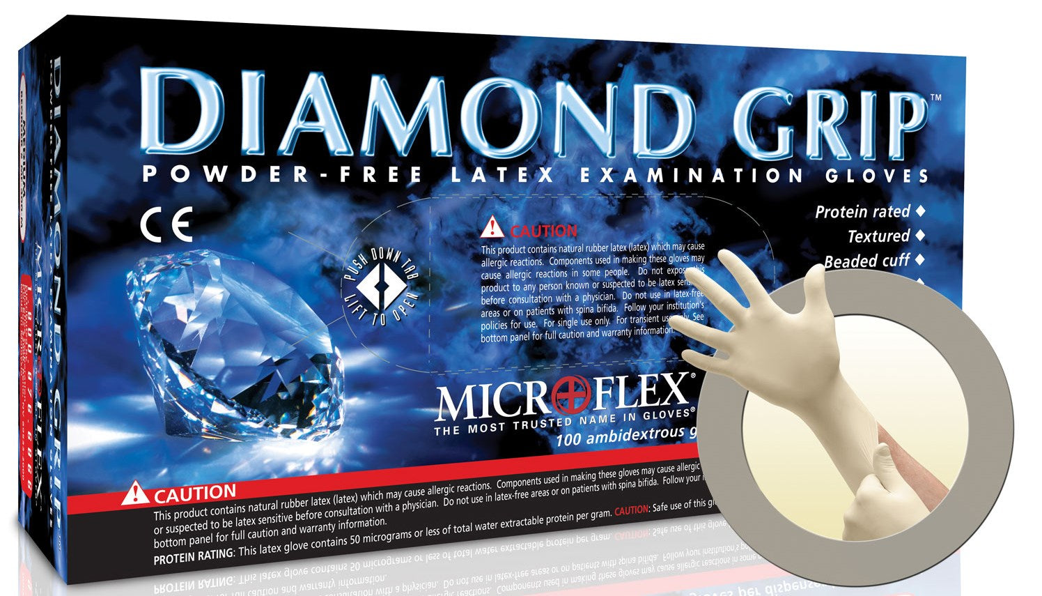 Microflex, Microflex Mf-300-M Medium Diamond Grip Latex Gloves 100 Count
