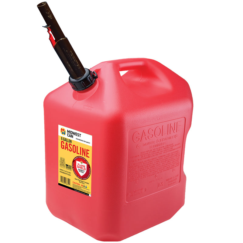 MIDWEST CAN CO, Midwest Can FlameShield Safety System Plastic Gas Can 6 gal
