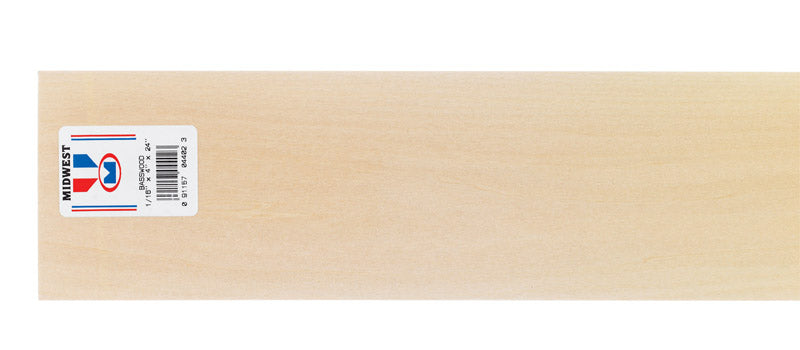 SAUNDERS MIDWEST LLC, Midwest Products 4 in. W x 2 ft. L x 1/16 in. Basswood Sheet #2/BTR Premium Grade (Pack of 10)