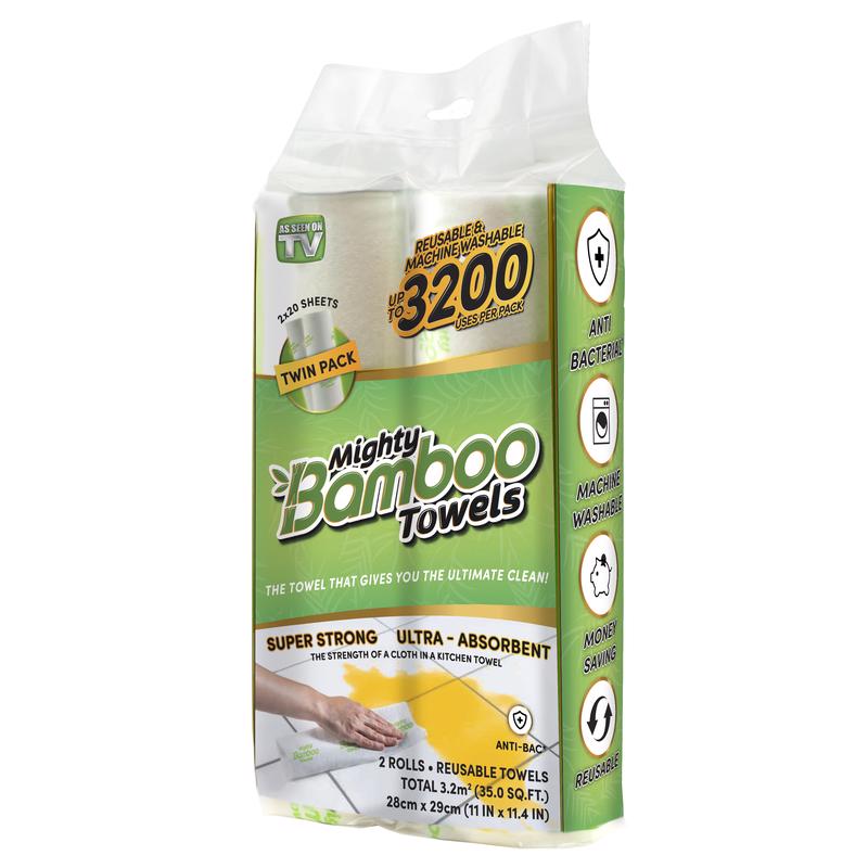 TRI-SALES MARKETING LLC, Mighty Bamboo As Seen On TV Absorbent Towel 20 sheet 1 ply 2 pk