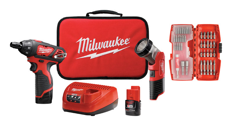 Milwaukee, Milwaukee 12 V 1/4 in.   Brushed Cordless Drill Kit (Battery & Charger)