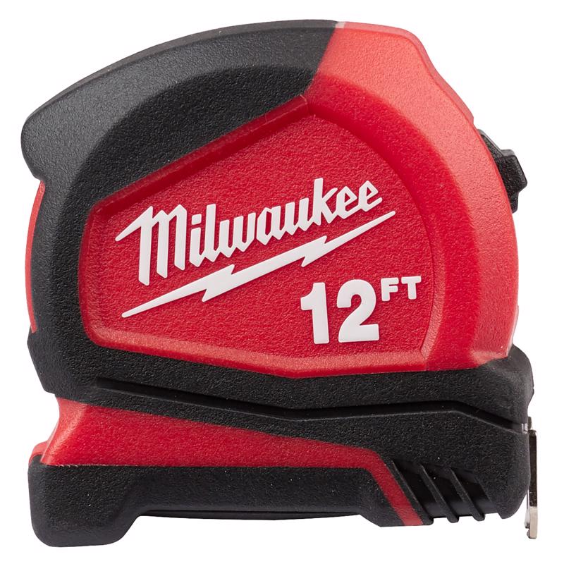 Milwaukee, Milwaukee  12 ft. L x 1.32 in. W Compact  Tape Measure  Red  1 pk