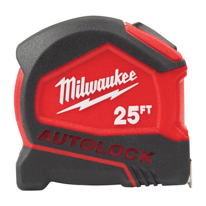 Milwaukee Electric Tool Corp, Milwaukee  25 ft. L x 1.88 in. W Compact  Auto Lock Tape Measure  Red  1 pk