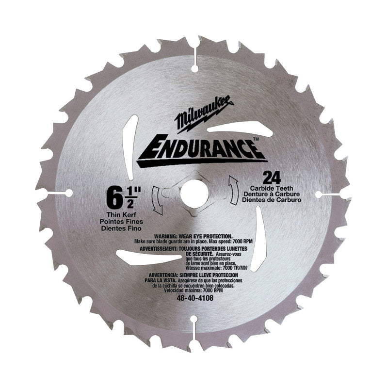 Milwaukee Electric Tool Corp, Milwaukee  Endurance  6-1/2  Carbide  Circular Saw Blade  0.06 in. thick  5/8  24 teeth 1 pc.