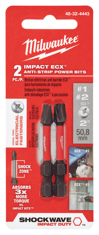 Milwaukee Electric Tool Corp, Milwaukee  SHOCKWAVE  ECX  1 and 2   x 2 in. L Impact Power Bit Set  Steel  2 pc.