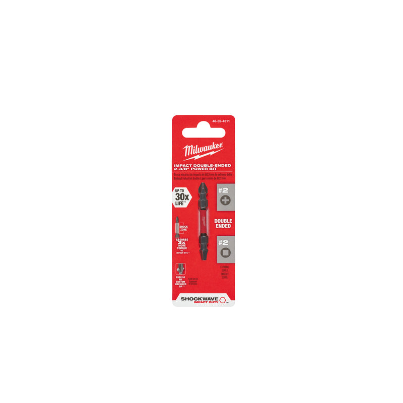 Milwaukee Electric Tool Corp, Milwaukee  SHOCKWAVE  Phillips/Square  PH2/SQ2   x 2-3/8 in. L Impact Double-Ended Power Bit  Steel