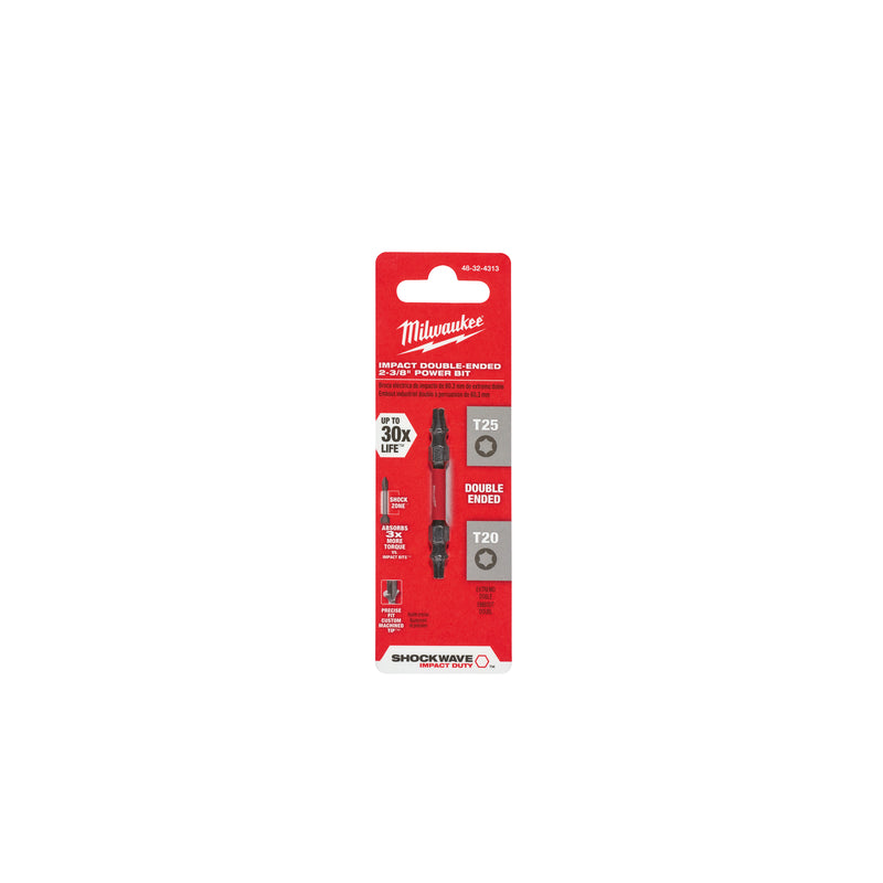 Milwaukee Electric Tool Corp, Milwaukee  SHOCKWAVE  Torx  T20/T25   x 2-3/8 in. L Impact Double-Ended Power Bit  Steel  1 pc.