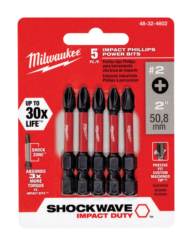 Milwaukee Electric Tool Corp, Milwaukee Shockwave Phillips #2 X 2 in. L Impact Driver Bit Set Alloy Steel 5 pk