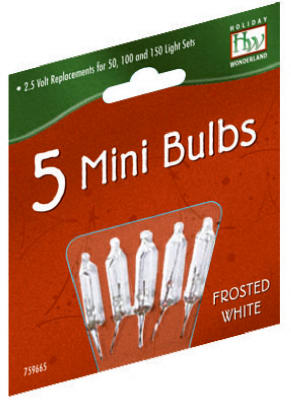 Inliten Llc-Import, Mini Christmas Lights Replacement Bulb, For 50, 100 & 150-Light Sets, White Frosted, 2.5-Volt, 5-Pk.