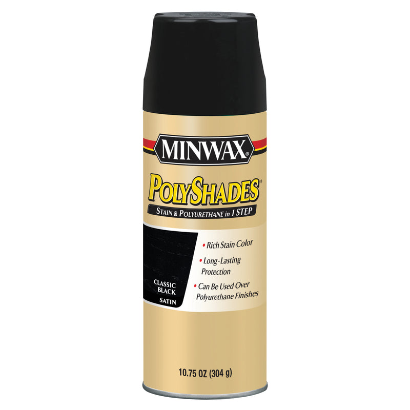 MINWAX, Minwax PolyShades Classic Black Satin Fast Drying Polyurethane Spray 10.75 oz. for Interior Wood