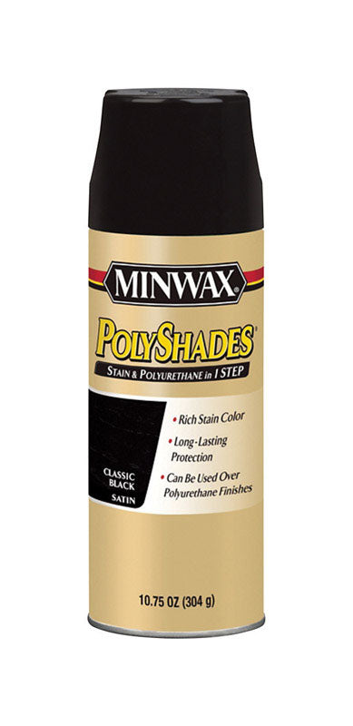 MINWAX, Minwax PolyShades Classic Black Satin Fast Drying Polyurethane Spray 10.75 oz. for Interior Wood