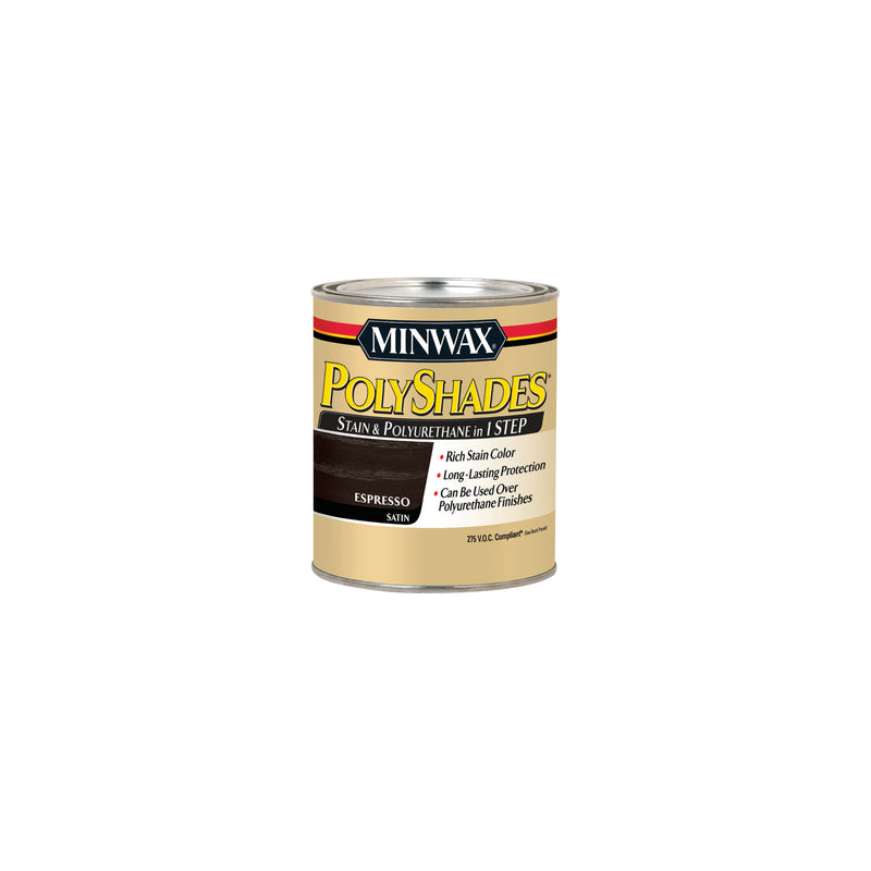 MINWAX, Minwax PolyShades Semi-Transparent Satin Espresso Oil-Based Stain 0.5 pt. (Pack of 4)