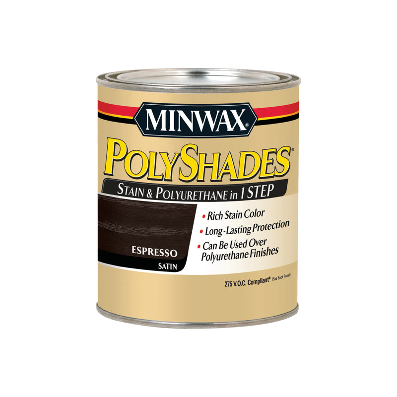 MINWAX, Minwax PolyShades Semi-Transparent Satin Espresso Oil-Based Stain 1 qt. (Pack of 4)