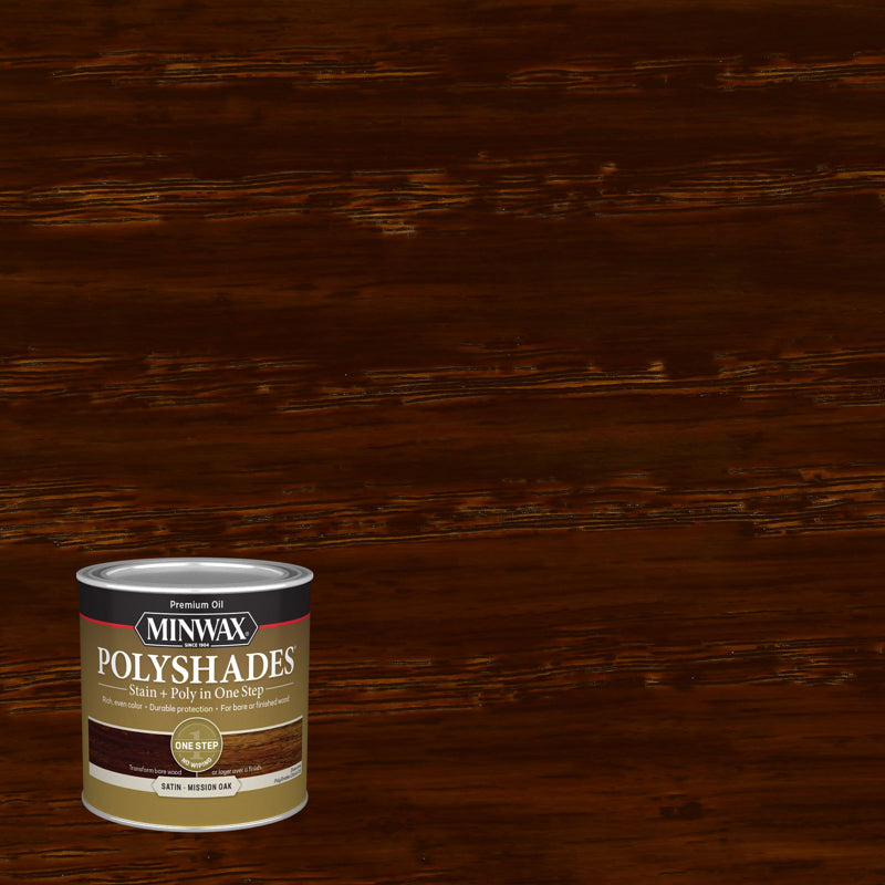 MINWAX, Minwax PolyShades Semi-Transparent Satin Mission Oak Oil-Based Stain 0.5 pt.