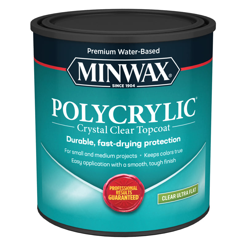 MINWAX, Minwax Polycrylic Ultra Flat Crystal Clear Water-Based Polyurethane 1 qt (Pack of 4)