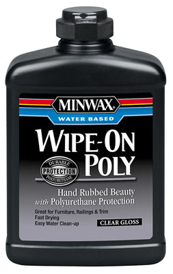 MINWAX, Minwax Wipe-On Poly Gloss Clear Water-Based Latex Polyurethane Stain 1 pt. (Pack of 4)