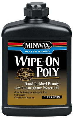 MINWAX, Minwax Wipe-On Poly Satin Clear Water-Based Latex Polyurethane Stain 2 pt. (Pack of 4)