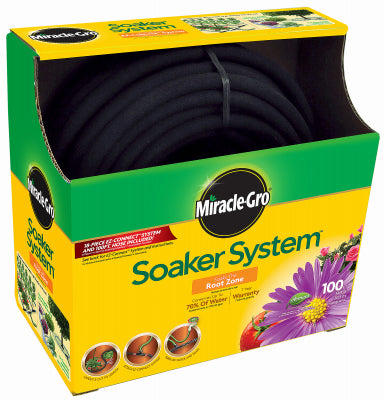 SWAN PRODUCTS LLC, Miracle-Gro Soaker Grade Black Rubber Garden Hose Kit 3/8 Dia. in. x 100 L ft.