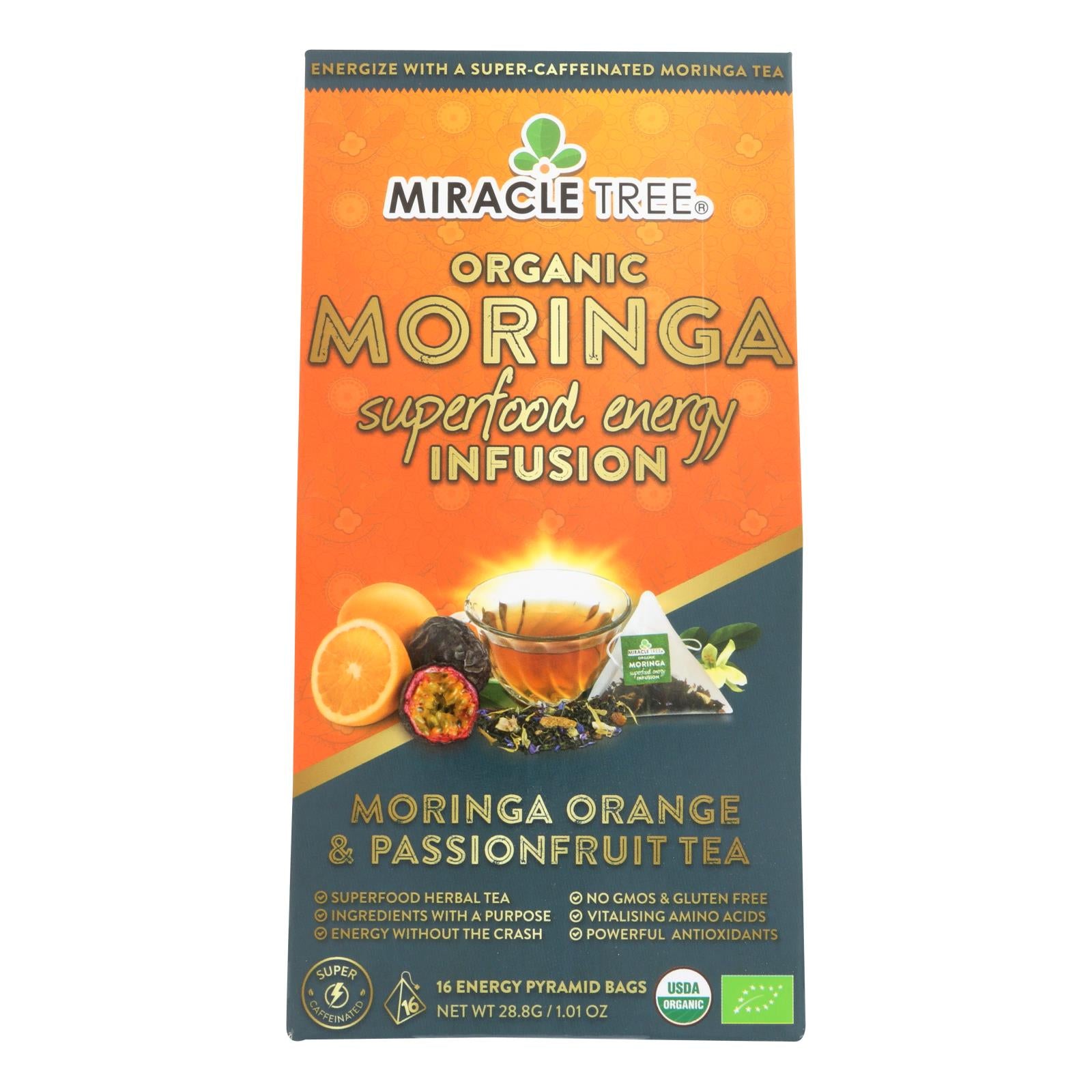 Miracle Tree, Miracle Tree - Tea Moringa Orange Psft - Case of 5 - 16 CT (Pack of 5)