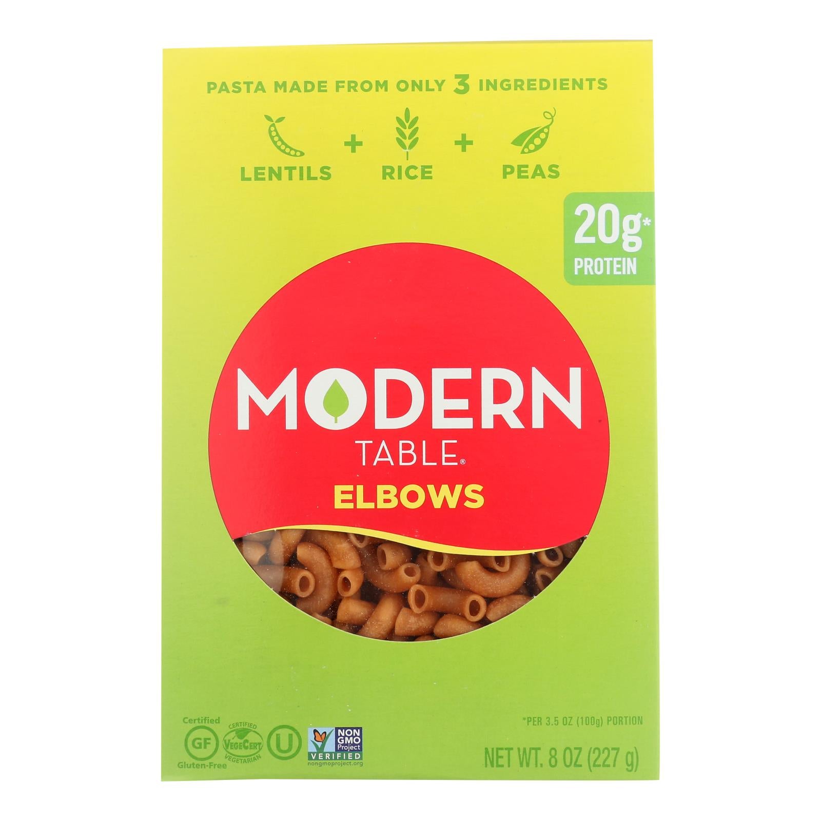 Modern Table, Modern Table's Lentil Elbows Pasta  - Case of 6 - 8 OZ (Pack of 6)