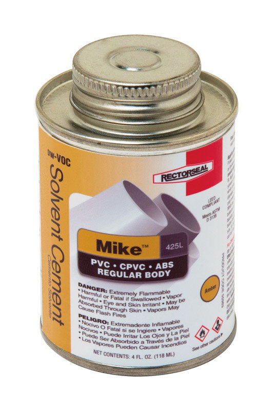 THE RECTORSEAL CORPORATION, RectorSeal Mike Amber Multi-Purpose Solvent Cement For CPVC/PVC 4 oz